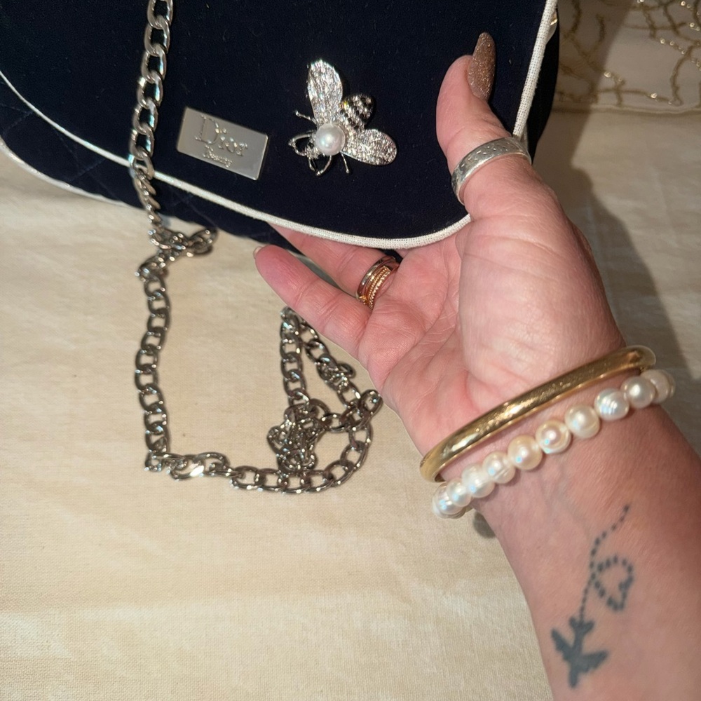 Dior Dark Blue Crossbody Bag with Silver Chain - Picture 6 of 11